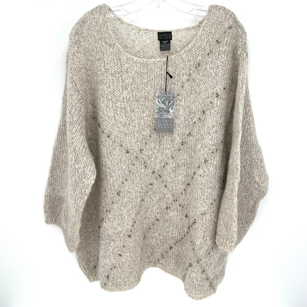 Sigrid Olsen women’s beaded embellished oversized wool mohair blend sweater